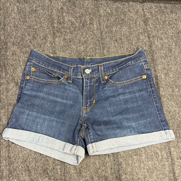 Levi’s Blue Jean Shorts with Rolled Cuffs and Mid-Rise Waist - Picture 1 of 7